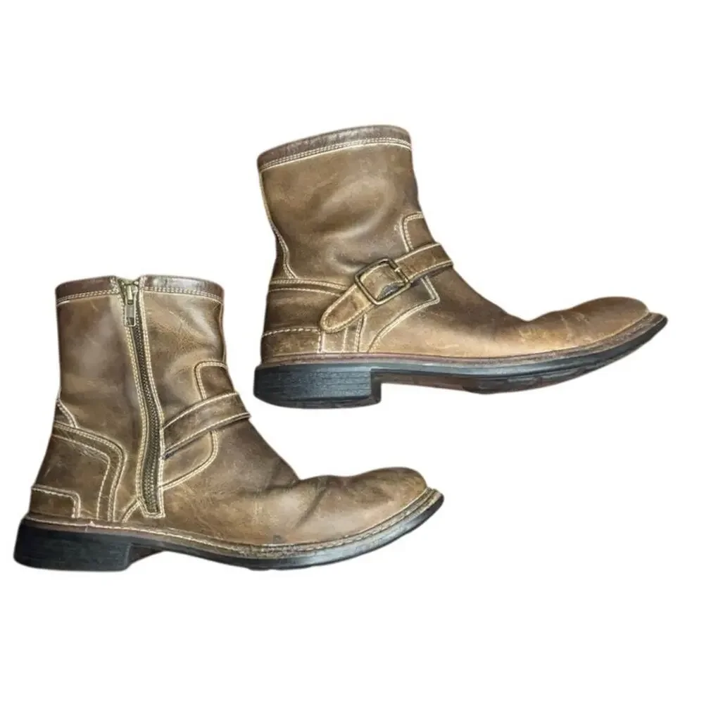 Cole Haan Men's Bryce Zip Ankle Boot Sz 8.5 Brown Leather Motorcycle Biker